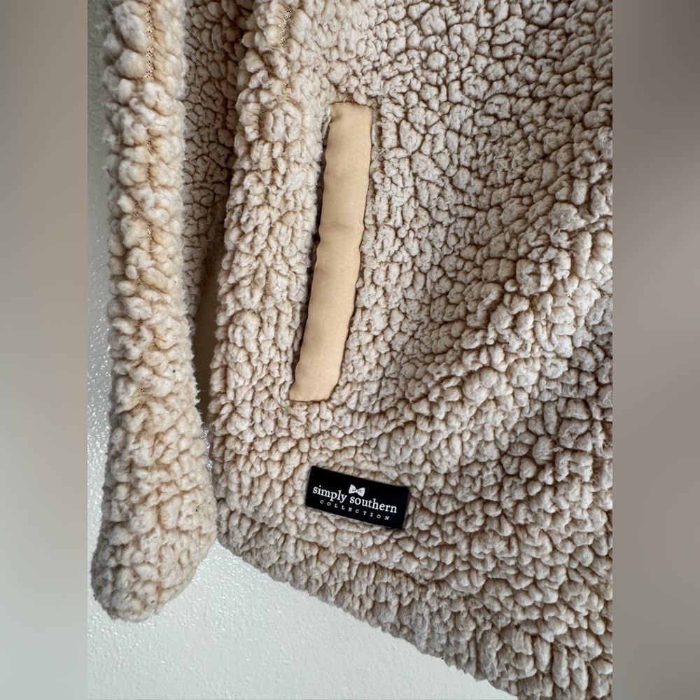 Simply Southern Sherpa Teddy Fleece Full Zip Hoodie Jacket Cream Tan Size M - Picture 6 of 11
